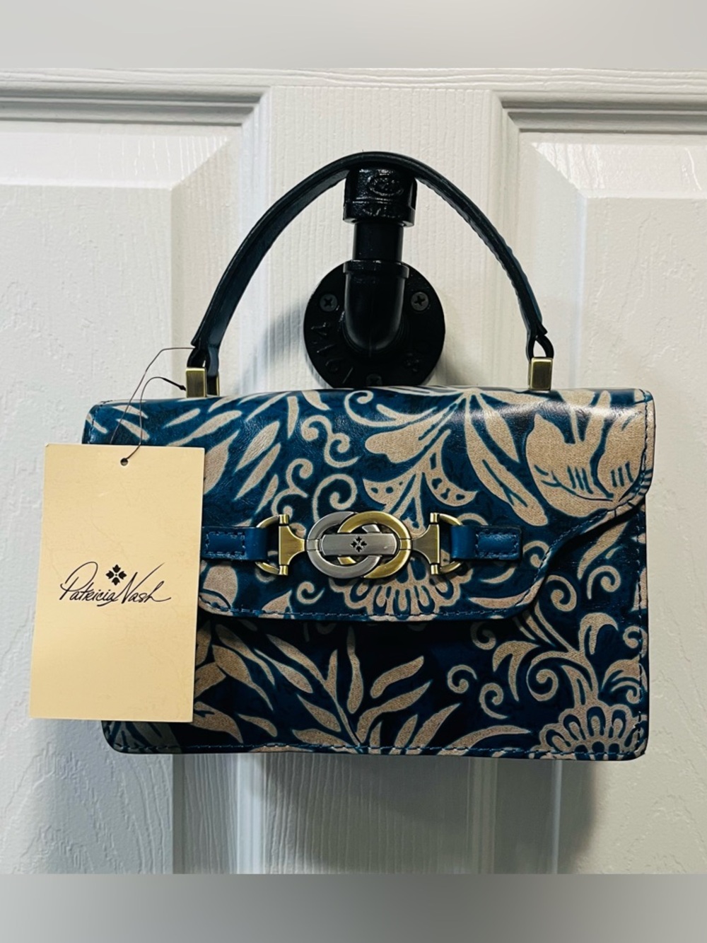 Patricia Nash Greek Floral Print Leather Porcili Satchel/Crossbody NWT.